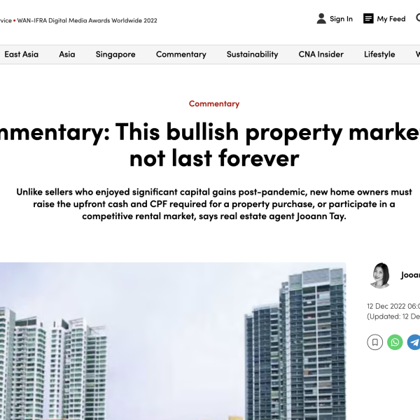 Commentary: This bullish property market will not last forever